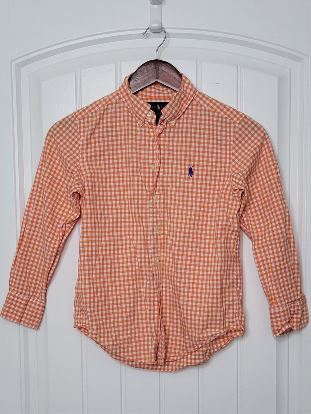 Ralph Lauren Orange Gingham Button-Down Shirt with Polo Logo